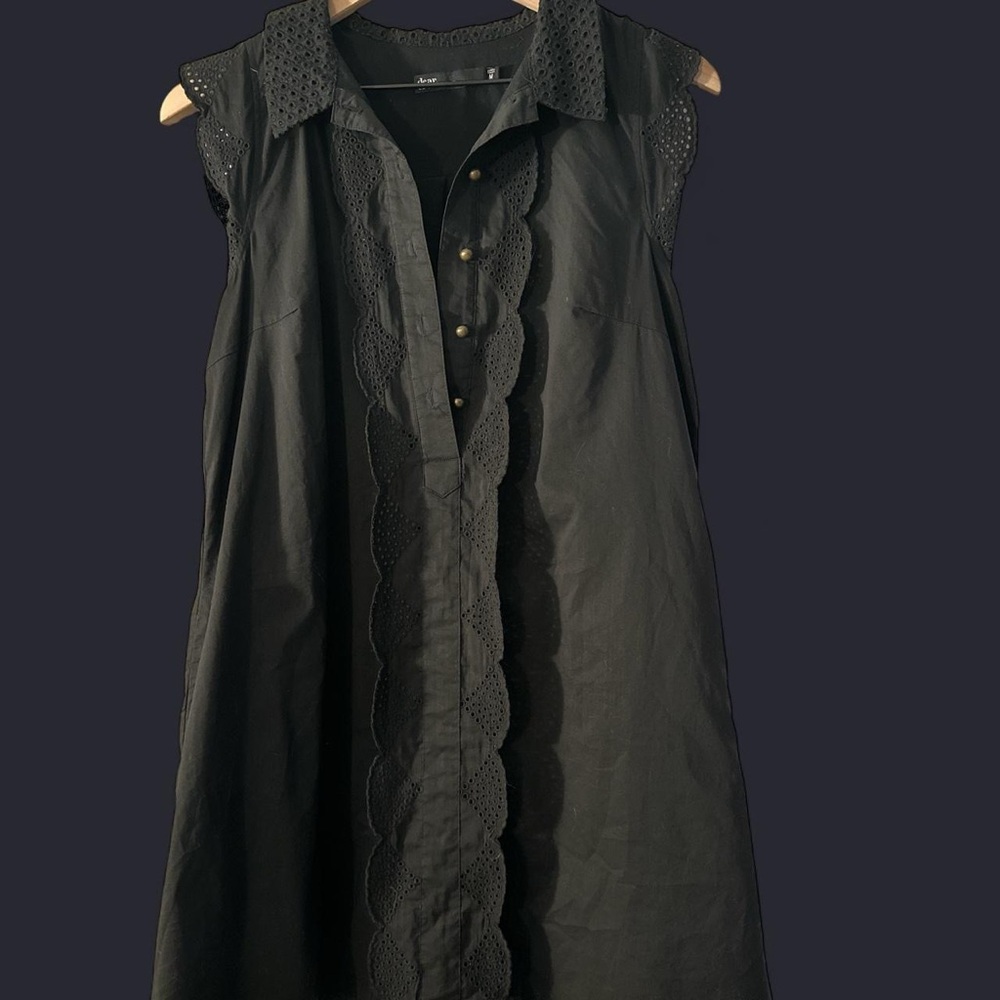 Dear Creatures Black Dress with Scalloped Eyelet Trim